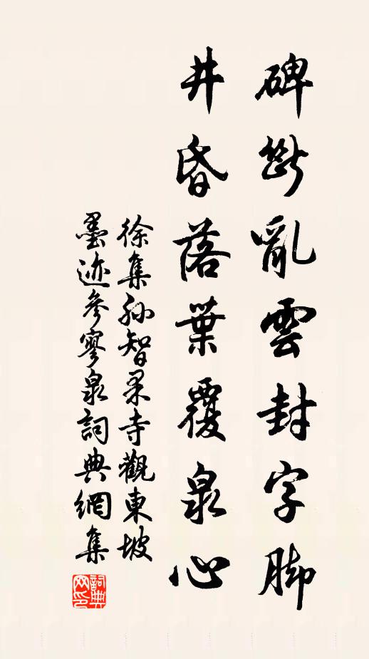 徐集孙碑断乱云封字脚，井昏落叶覆泉心书法作品欣赏