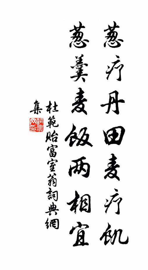 杜范葱疗丹田麦疗饥，葱羹麦饭两相宜书法作品欣赏