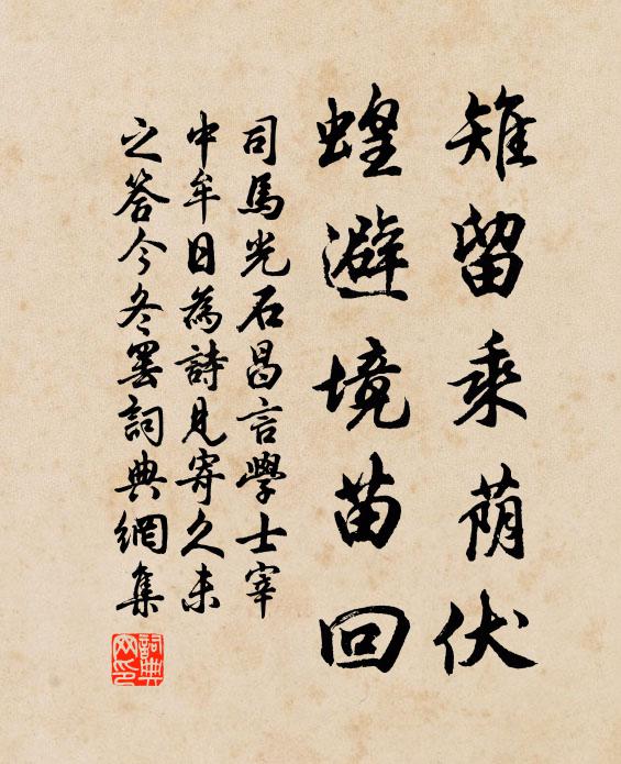 司马光雉留乘荫伏，蝗避境苗回书法作品欣赏