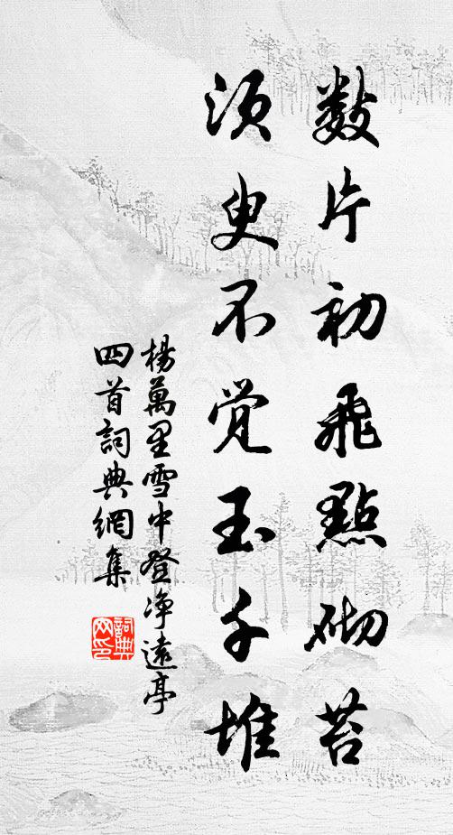 杨万里数片初飞点砌苔，须臾不觉玉千堆书法作品欣赏