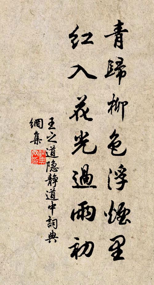 王之道青归柳色浮烟里，红入花光过雨初书法作品欣赏