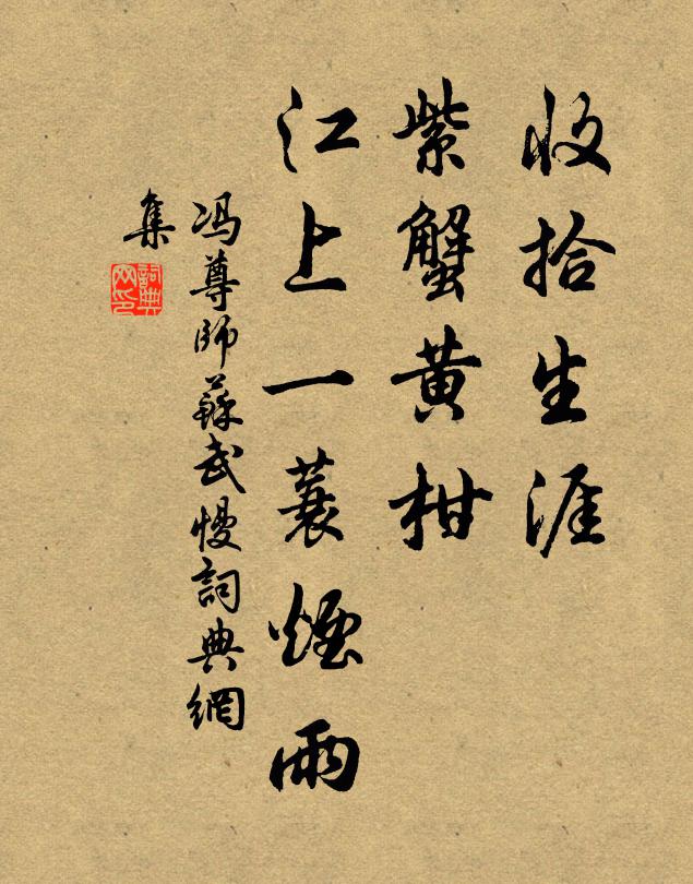 冯尊师收拾生涯，紫蟹黄柑，江上一蓑烟雨书法作品欣赏