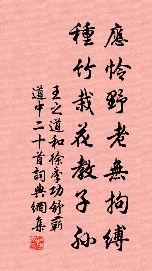 王之道应怜野老无拘缚，种竹栽花教子孙书法作品欣赏