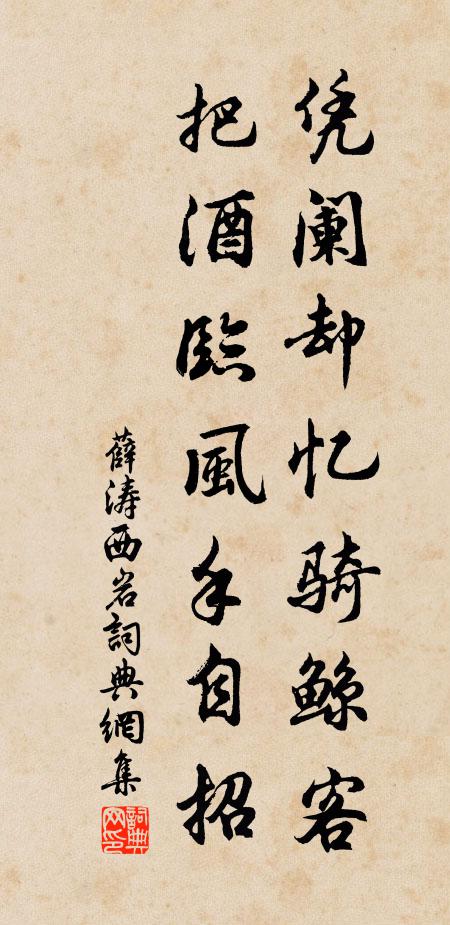 薛涛凭阑却忆骑鲸客，把酒临风手自招书法作品欣赏