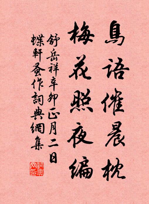 舒岳祥鸟语催晨枕，梅花照夜编书法作品欣赏