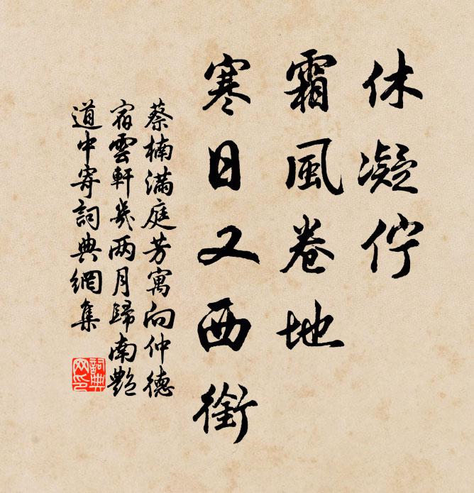 蔡楠休凝伫，霜风卷地，寒日又西衔书法作品欣赏