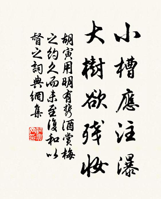 胡寅小槽应注瀑，大树欲残妆书法作品欣赏
