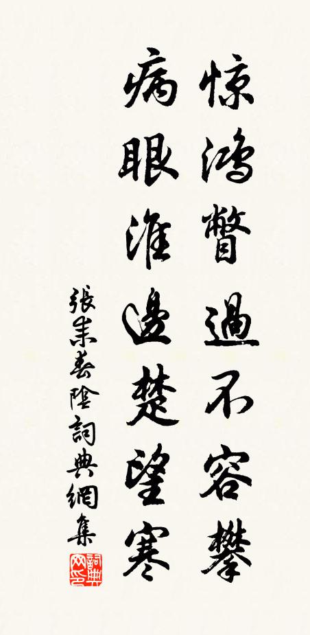 张耒惊鸿瞥过不容攀，病眼淮边楚望寒书法作品欣赏