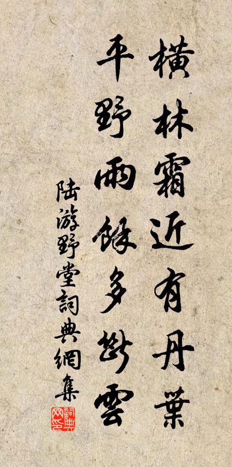 陆游横林霜近有丹叶，平野雨余多断云书法作品欣赏