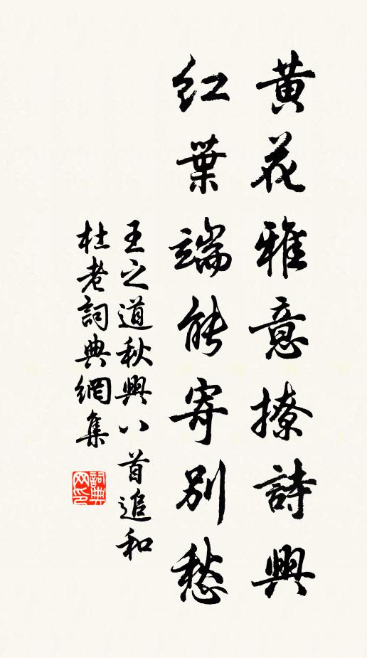 王之道黄花雅意撩诗兴，红叶端能寄别愁书法作品欣赏