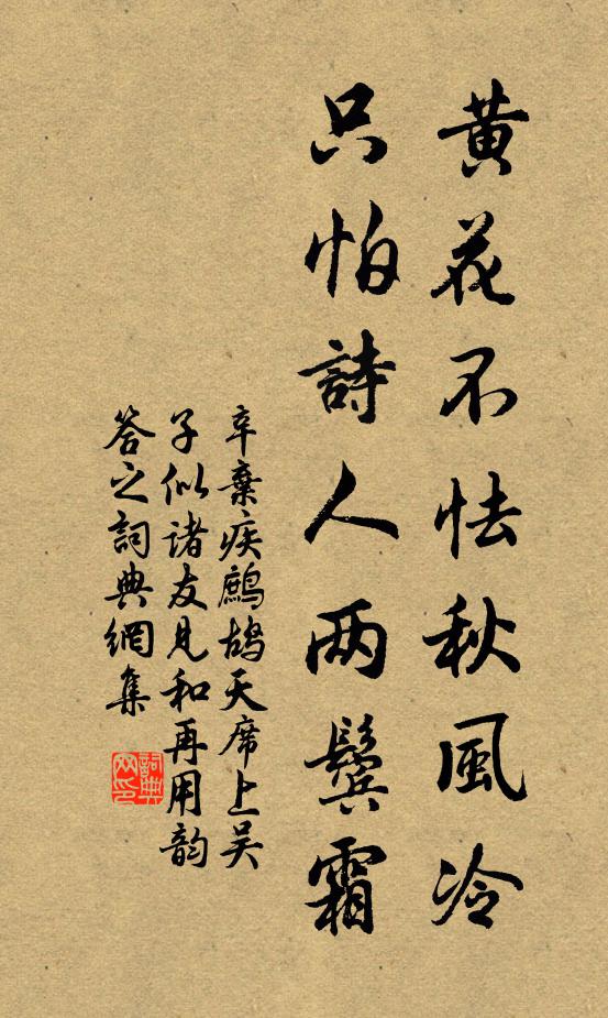 辛弃疾黄花不怯秋风冷，只怕诗人两鬓霜书法作品欣赏