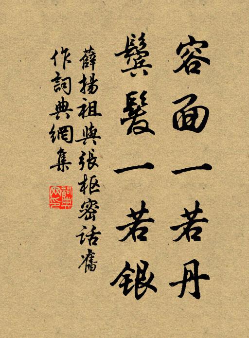 薛扬祖容面一若丹，鬓发一若银书法作品欣赏