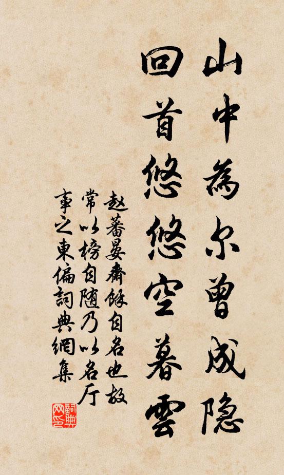 赵蕃山中为尔曾成隐，回首悠悠空暮云书法作品欣赏