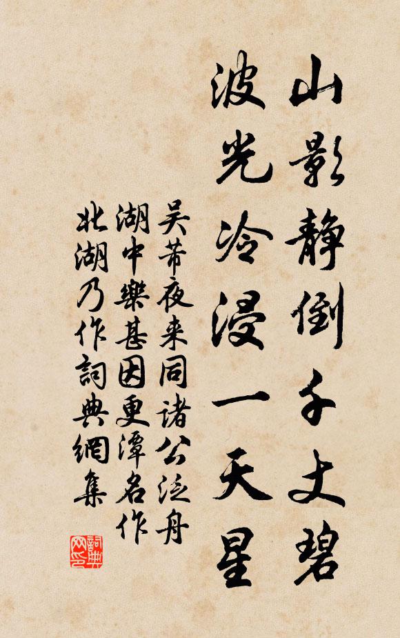 吴芾山影静倒千丈碧，波光冷浸一天星书法作品欣赏
