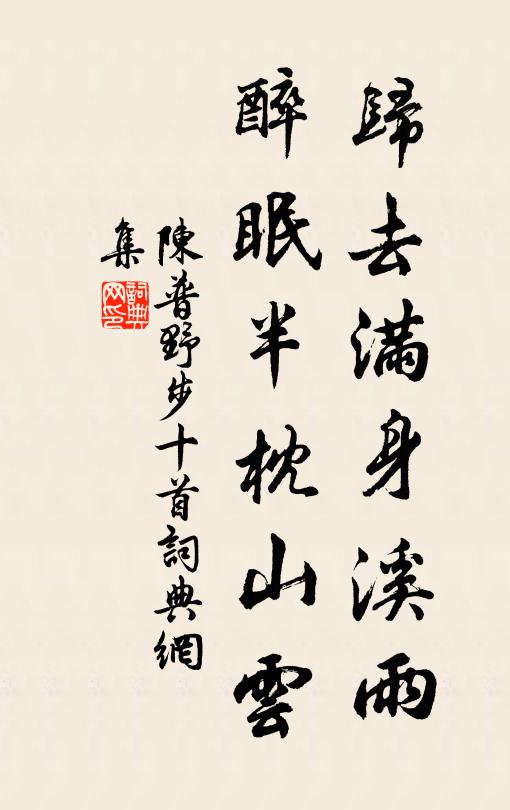 陈普归去满身溪雨，醉眠半枕山云书法作品欣赏