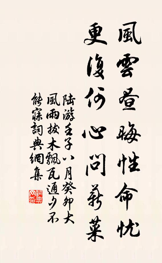 陆游风云昼晦性命忧，更复何心问薪菜书法作品欣赏