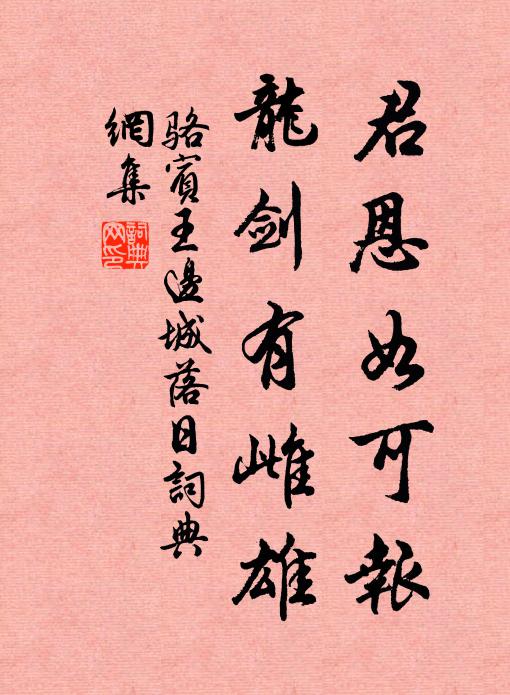 骆宾王君恩如可报，龙剑有雌雄书法作品欣赏