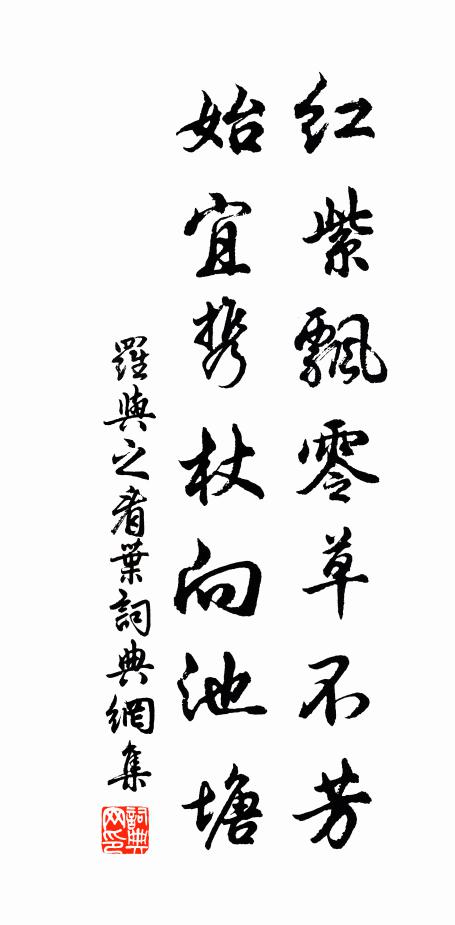 罗与之红紫飘零草不芳，始宜携杖向池塘书法作品欣赏
