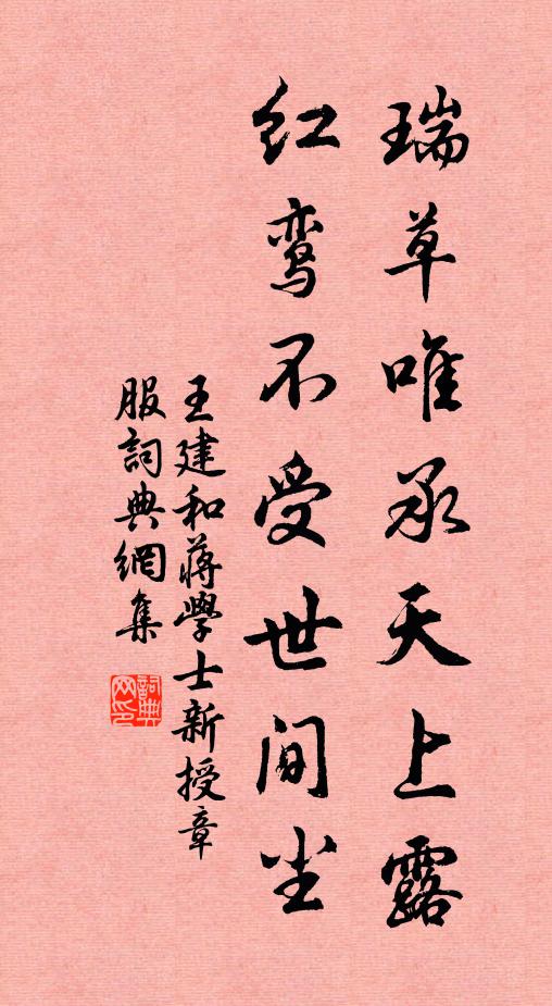 王建瑞草唯承天上露，红鸾不受世间尘书法作品欣赏