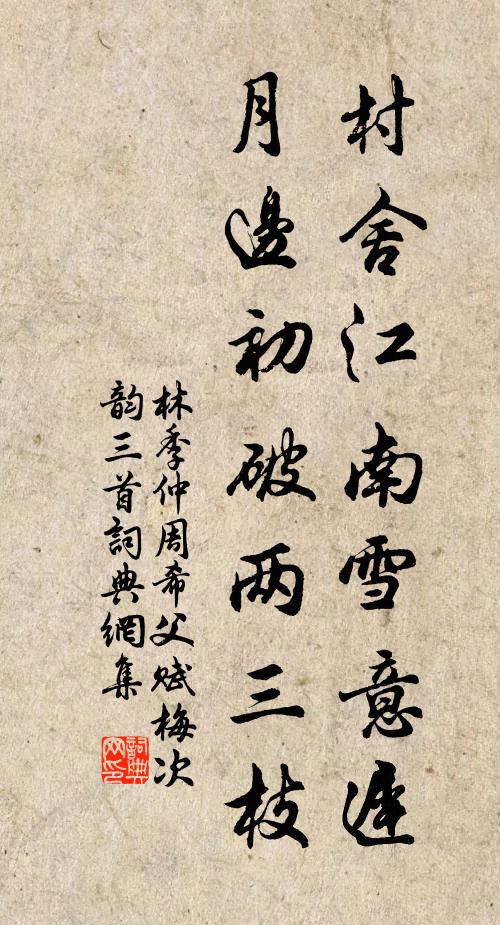 林季仲村舍江南雪意迟，月边初破两三枝书法作品欣赏