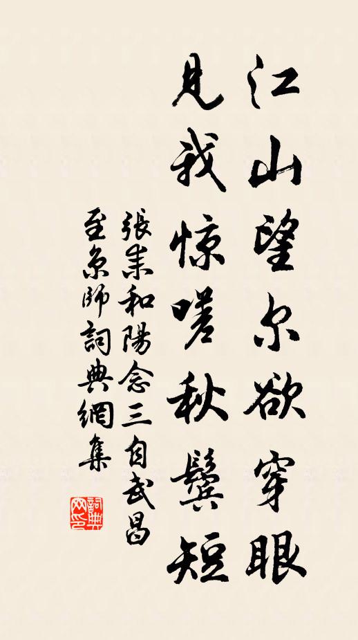 张耒江山望尔欲穿眼，见我惊嗟秋鬓短书法作品欣赏