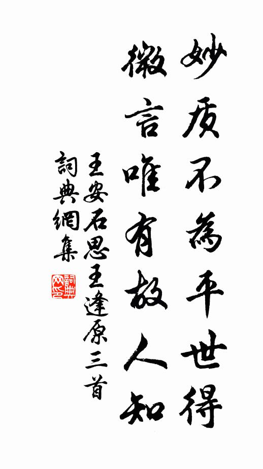 王安石妙质不为平世得，微言唯有故人知书法作品欣赏