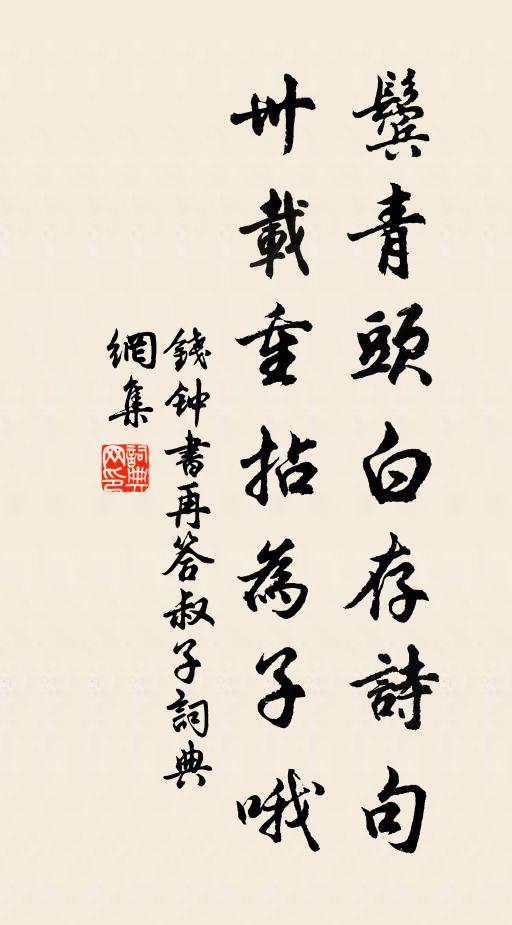钱钟书鬓青头白存诗句，卅载重拈为子哦书法作品欣赏