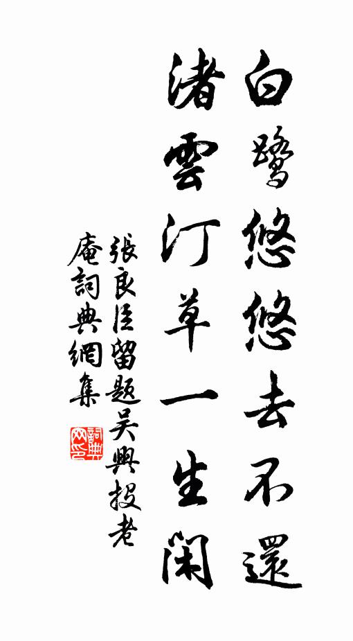 张良臣白鹭悠悠去不还，渚云汀草一生闲书法作品欣赏
