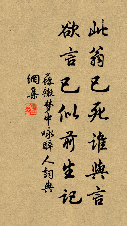 苏辙此翁已死谁与言，欲言已似前生记书法作品欣赏
