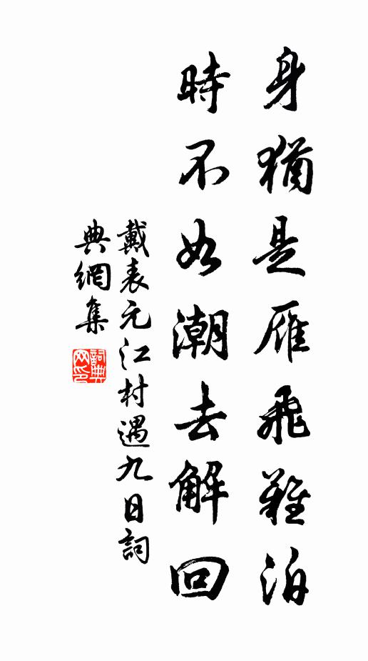 戴表元身犹是雁飞难泊，时不如潮去解回书法作品欣赏