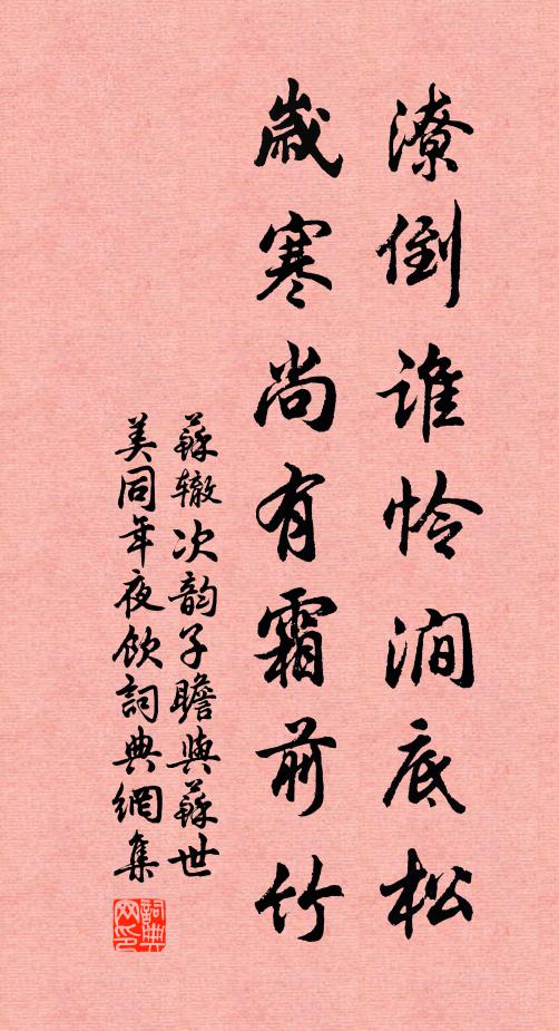 苏辙潦倒谁怜涧底松，岁寒尚有霜前竹书法作品欣赏