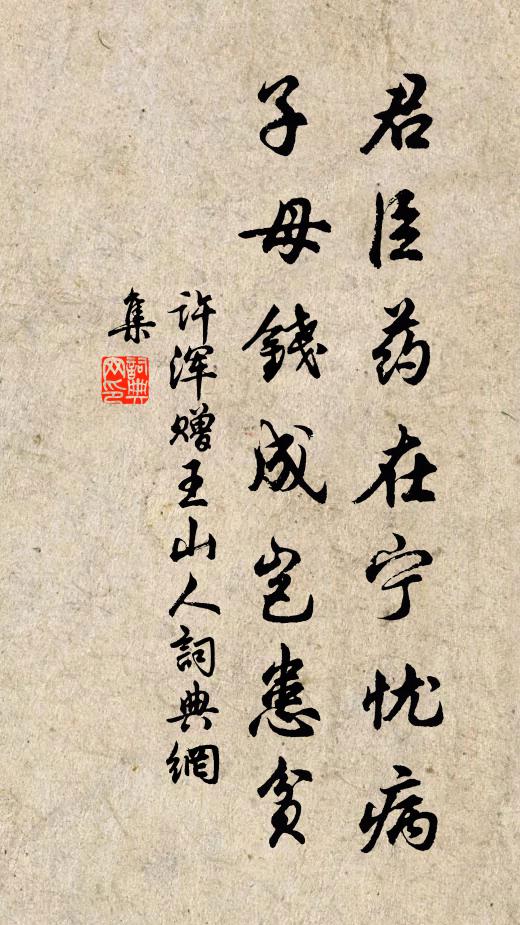 许浑君臣药在宁忧病，子母钱成岂患贫书法作品欣赏