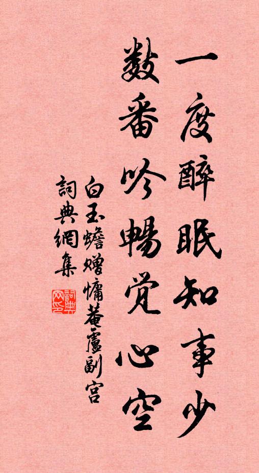 白玉蟾一度醉眠知事少，数番吟畅觉心空书法作品欣赏