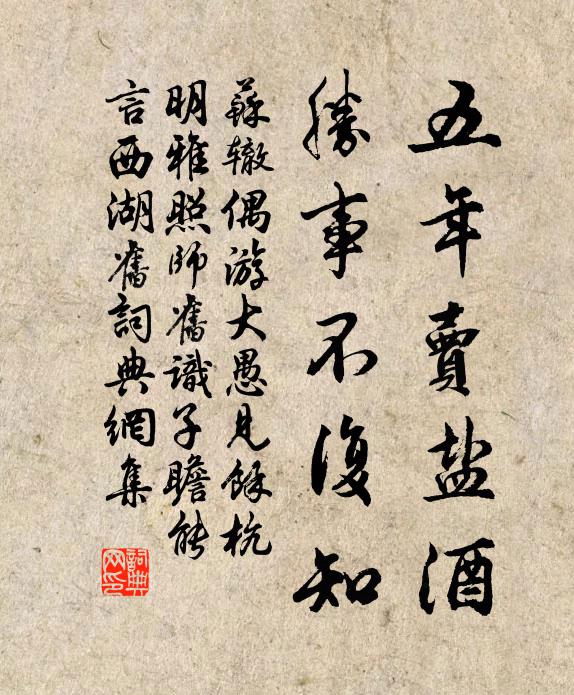 苏辙五年卖盐酒，胜事不复知书法作品欣赏