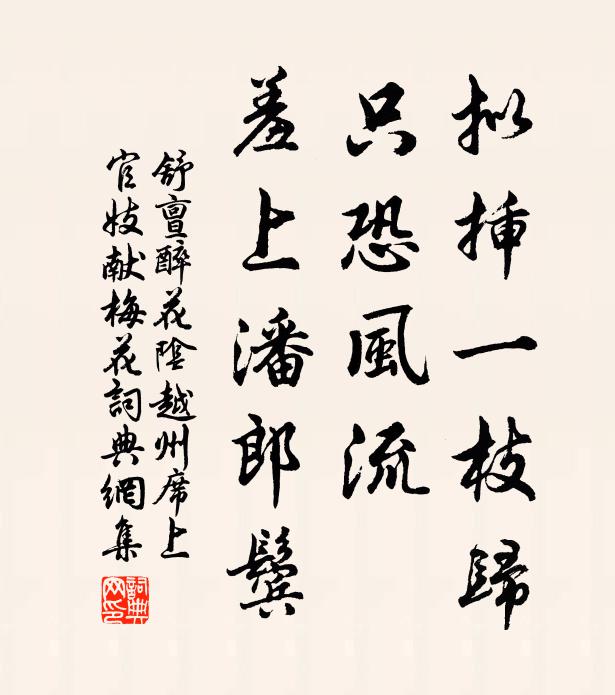 舒亶拟插一枝归，只恐风流，羞上潘郎鬓书法作品欣赏