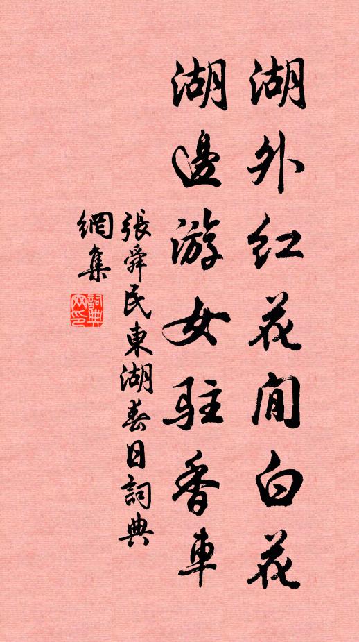 张舜民湖外红花閒白花，湖边游女驻香车书法作品欣赏