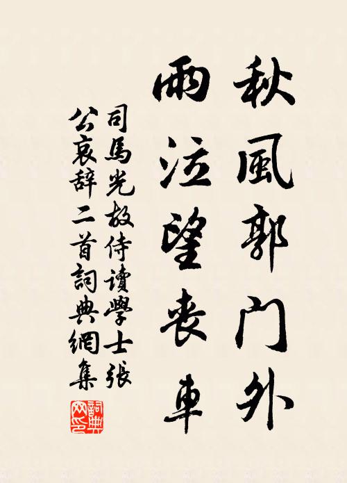 司马光秋风郭门外，雨泣望丧车书法作品欣赏