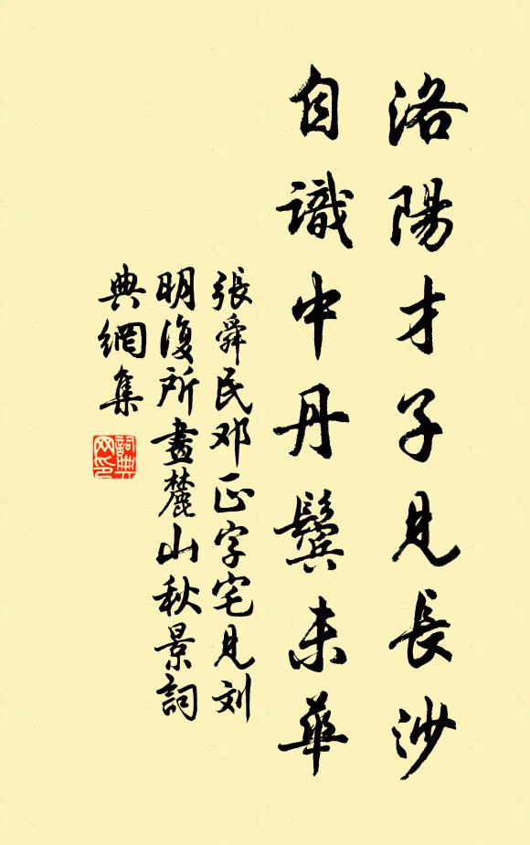 张舜民洛阳才子见长沙，自识中丹鬓未华书法作品欣赏