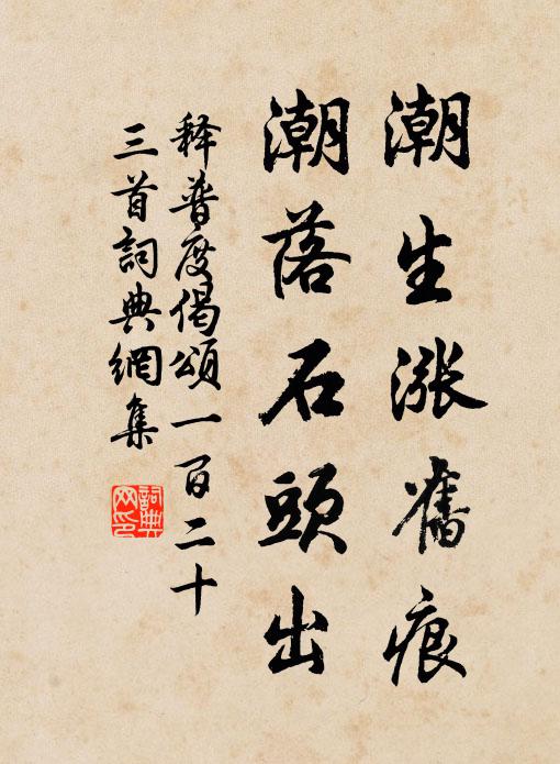 释普度潮生涨旧痕，潮落石头出书法作品欣赏