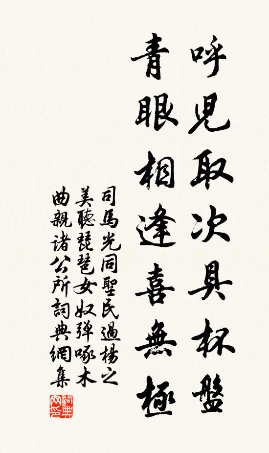 司马光呼儿取次具杯盘，青眼相逢喜无极书法作品欣赏
