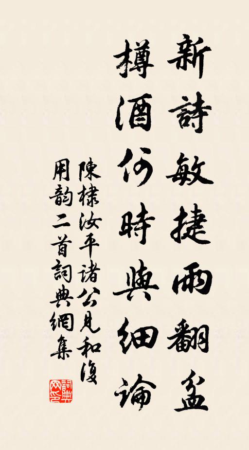 陈棣新诗敏捷雨翻盆，樽酒何时与细论书法作品欣赏