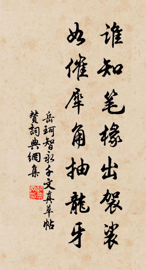 岳珂谁知笔椽出袈裟，如催犀角抽龙牙书法作品欣赏