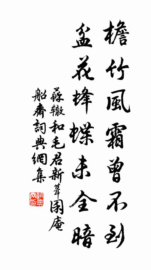 苏辙檐竹风霜曾不到，盆花蜂蝶未全暗书法作品欣赏