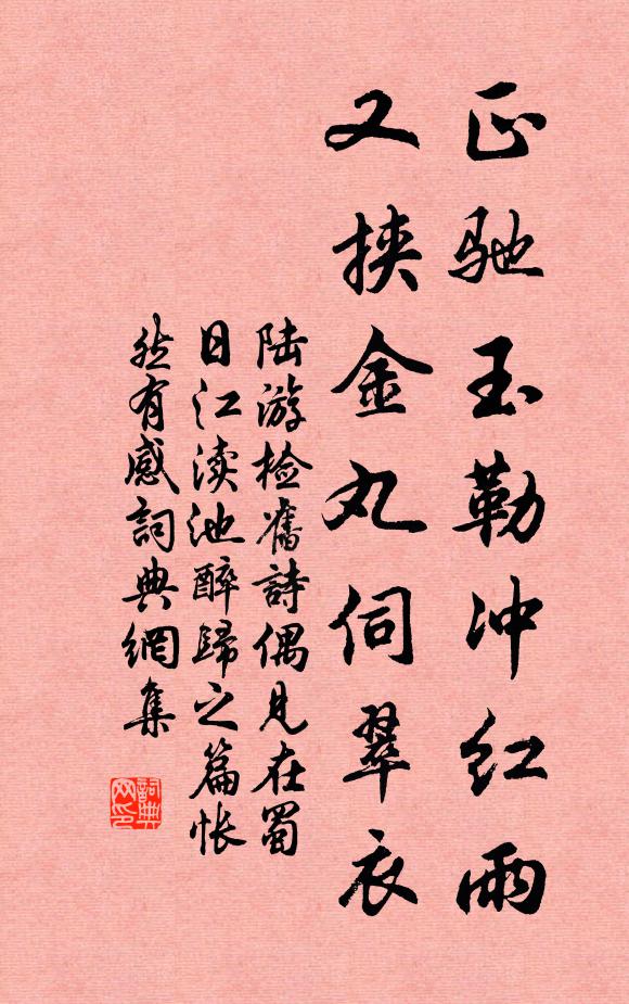陆游正驰玉勒冲红雨，又挟金丸伺翠衣书法作品欣赏