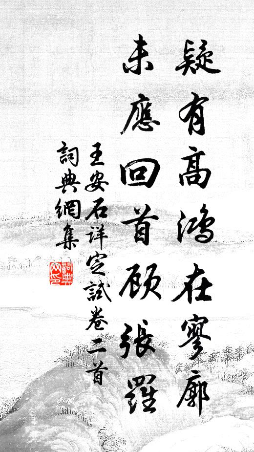 王安石疑有高鸿在寥廓，未应回首顾张罗书法作品欣赏
