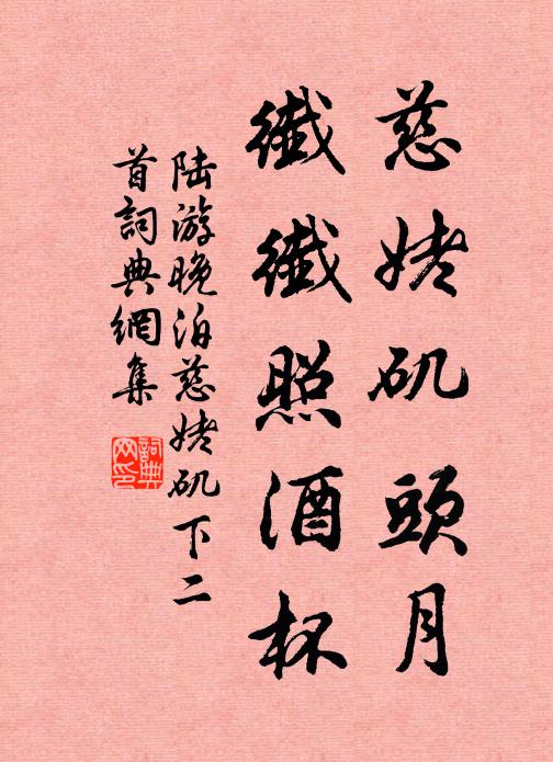 陆游慈姥矶头月，纤纤照酒杯书法作品欣赏