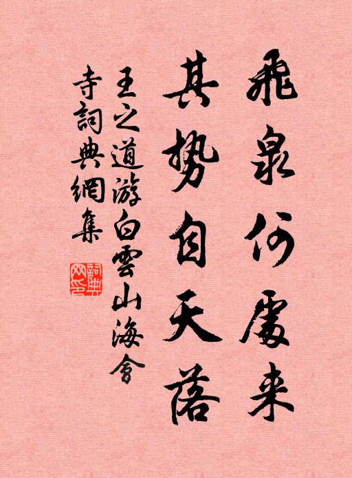 王之道飞泉何处来，其势自天落书法作品欣赏