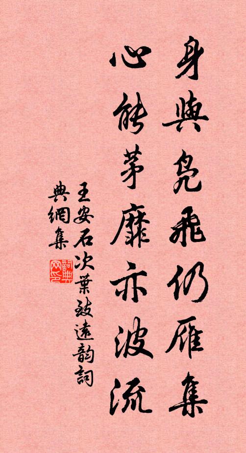 王安石身与凫飞仍雁集，心能茅靡亦波流书法作品欣赏