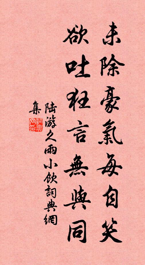 陆游未除豪气每自笑，欲吐狂言无与同书法作品欣赏