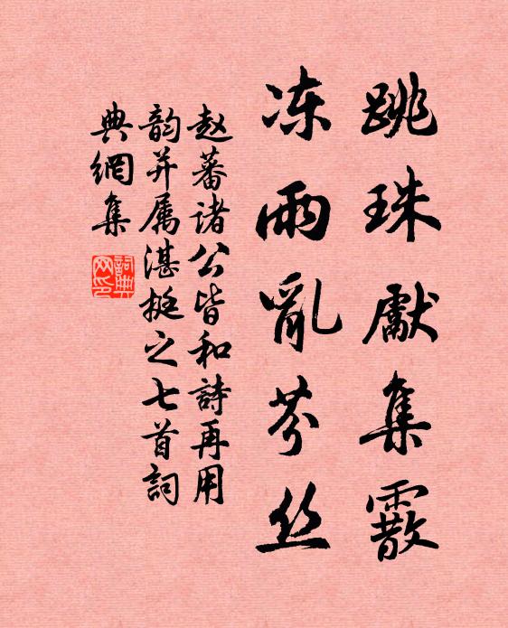 赵蕃跳珠先集霰，冻雨乱芬丝书法作品欣赏